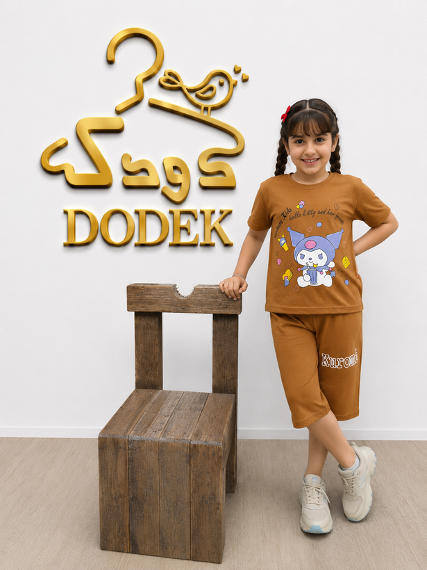 ست تیشرت و شلوارک دخترانه طرح کورومی | لباس تابستانی نخی کودک